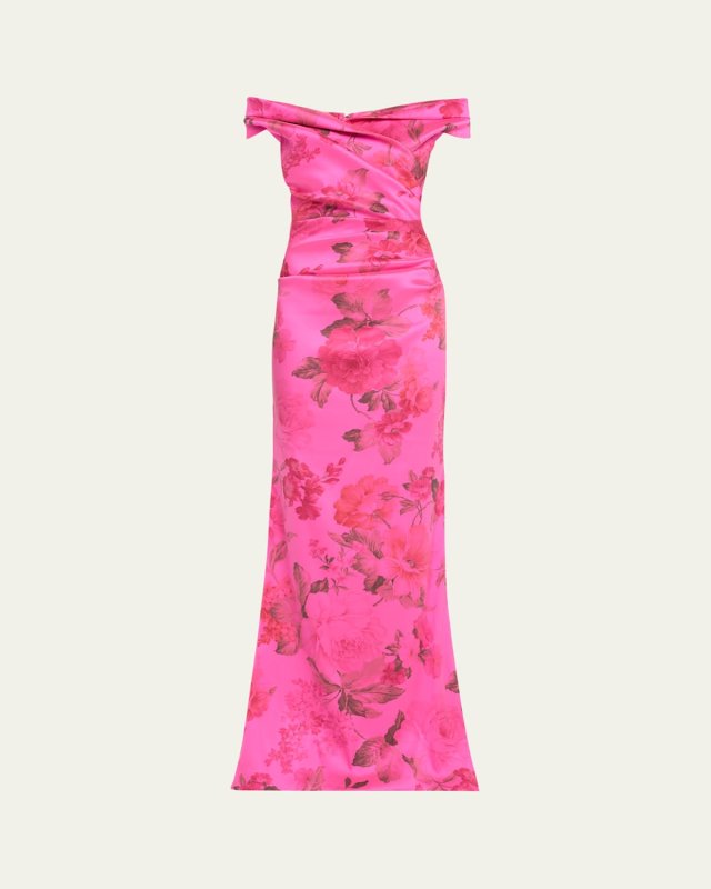 Ruched Off-Shoulder Stretch Gazar Gown